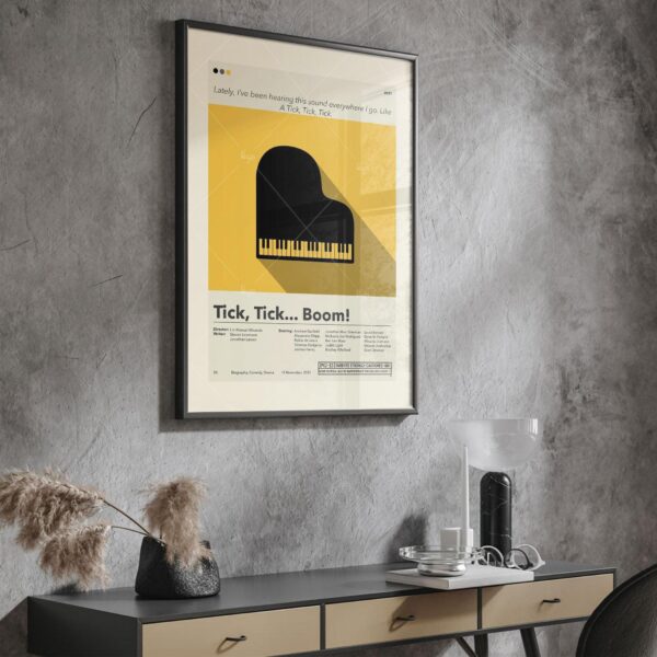 Mid-century modern poster of tick, tick... BOOM! movie artwork