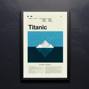 Mid-century modern Titanic movie poster with vintage wall art design