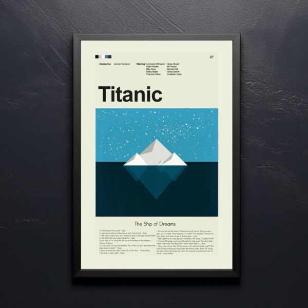 Mid-century modern Titanic movie poster with vintage wall art design