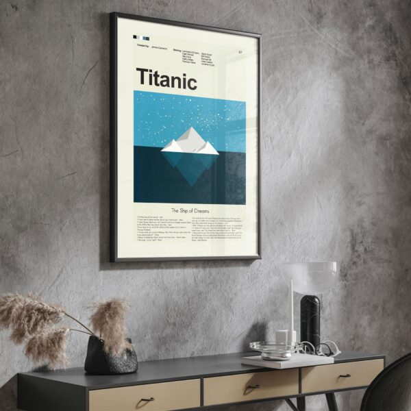 Mid-century modern Titanic movie poster with vintage wall art design