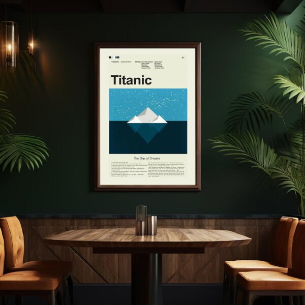 Mid-century modern Titanic movie poster with vintage wall art design