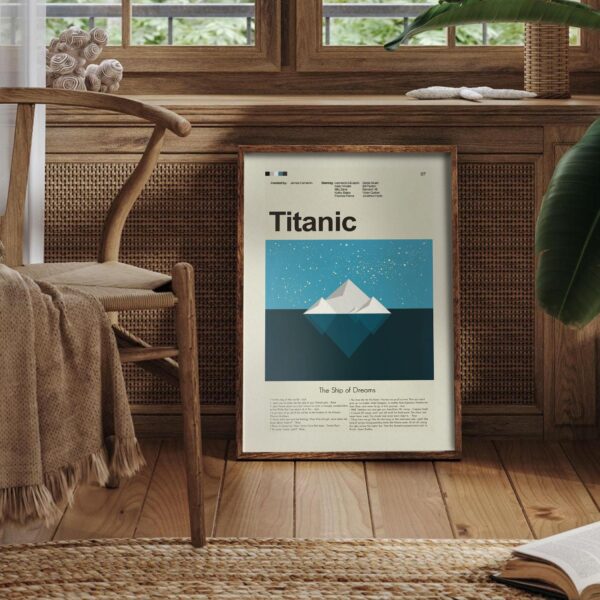 Mid-century modern Titanic movie poster with vintage wall art design