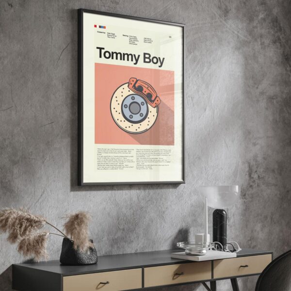Tommy Boy movie poster styled in mid-century modern design from 20th century