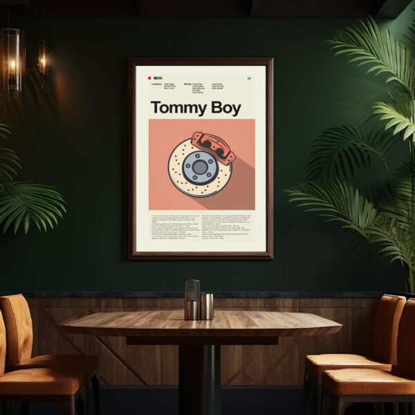 Tommy Boy movie poster styled in mid-century modern design from 20th century