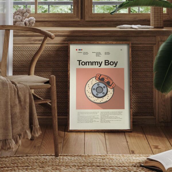 Tommy Boy movie poster styled in mid-century modern design from 20th century