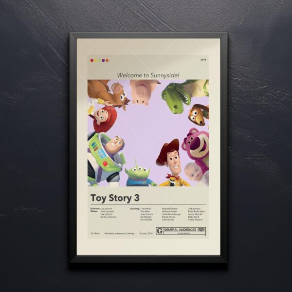Toy Story 3 mid-century modern style movie poster design