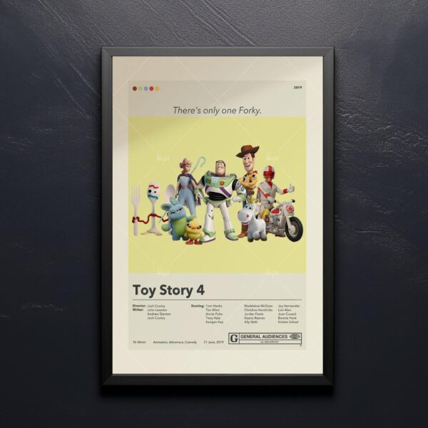 Mid-century modern style Toy Story 4 movie poster with retro design