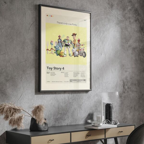 Mid-century modern style Toy Story 4 movie poster with retro design
