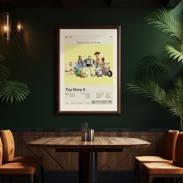 Mid-century modern style Toy Story 4 movie poster with retro design