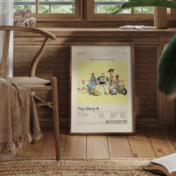 Mid-century modern style Toy Story 4 movie poster with retro design