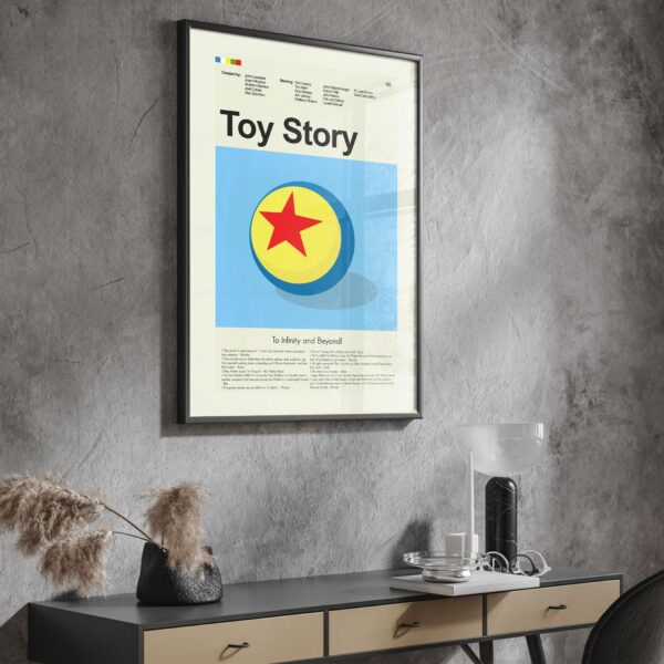 Mid-century modern Toy Story movie graphic poster with vintage style