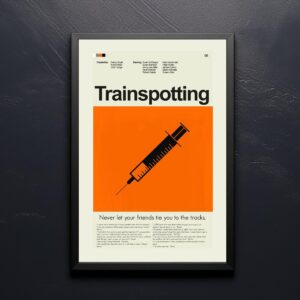 Mid-century modern Trainspotting movie poster with bold typography and graphic design