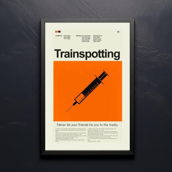 Mid-century modern Trainspotting movie poster with bold typography and graphic design
