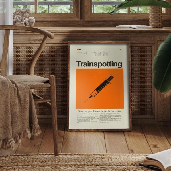 Mid-century modern Trainspotting movie poster with bold typography and graphic design