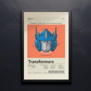 Mid-century modern style Transformers movie poster with retro design elements