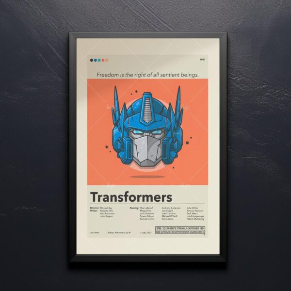 Mid-century modern style Transformers movie poster with retro design elements