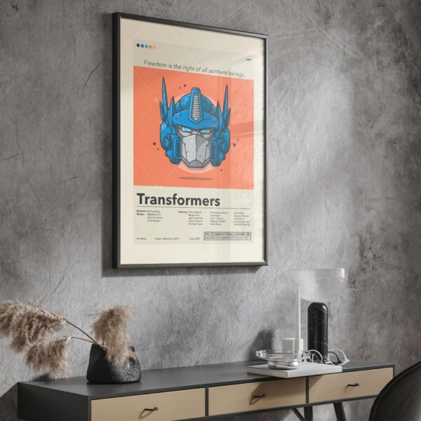 Mid-century modern style Transformers movie poster with retro design elements