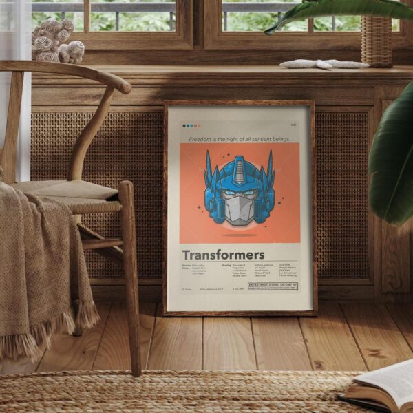 Mid-century modern style Transformers movie poster with retro design elements