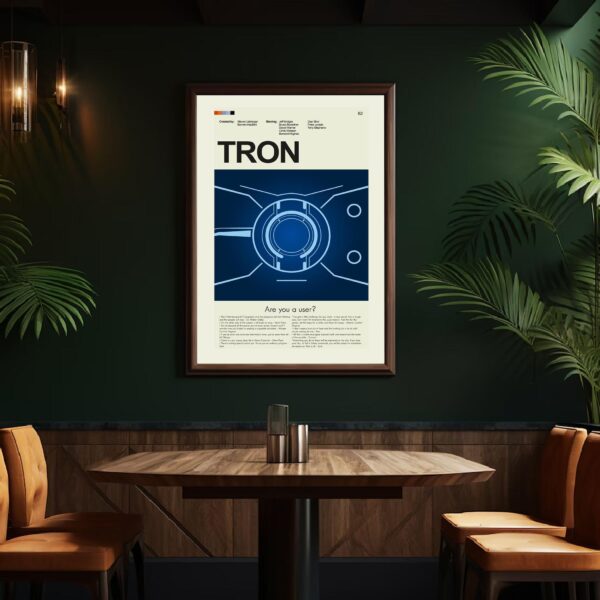 Mid-century modern graphic design poster of Tron movie artwork