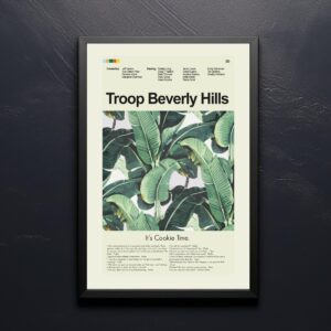 Mid-century modern Troop Beverly Hills movie poster featuring house illustration