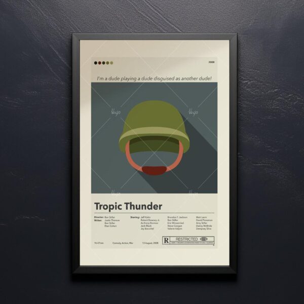 Mid-century modern Tropic Thunder movie poster wall art