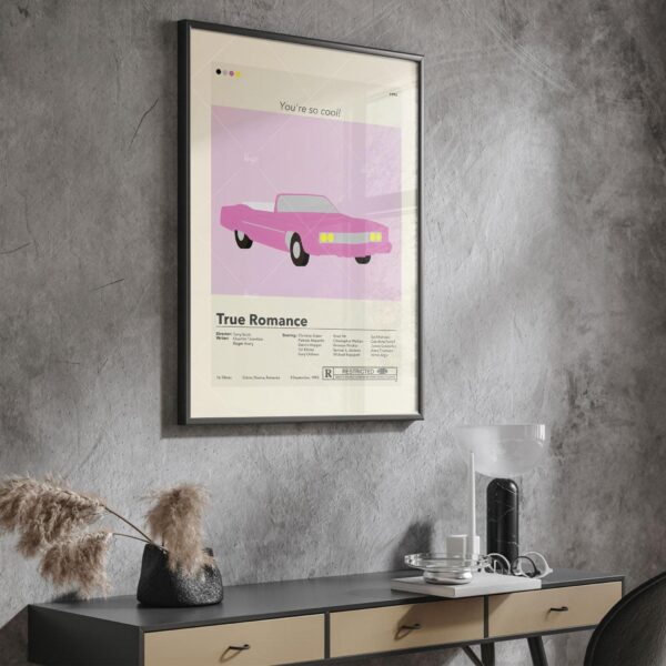 True Romance mid-century modern movie poster with vintage design