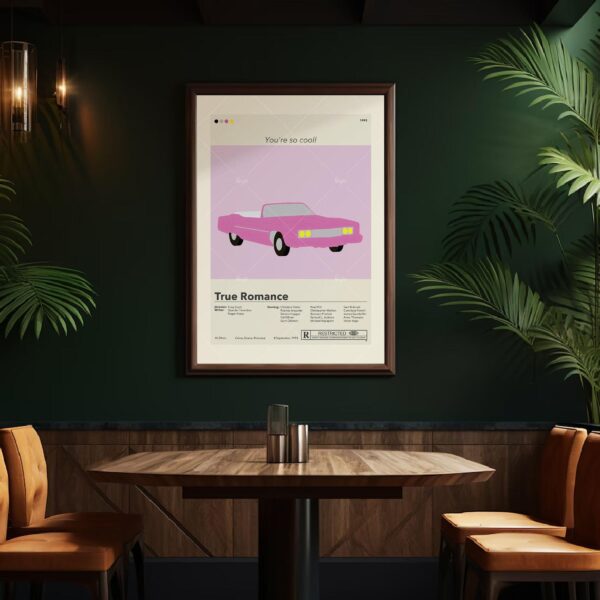 True Romance mid-century modern movie poster with vintage design