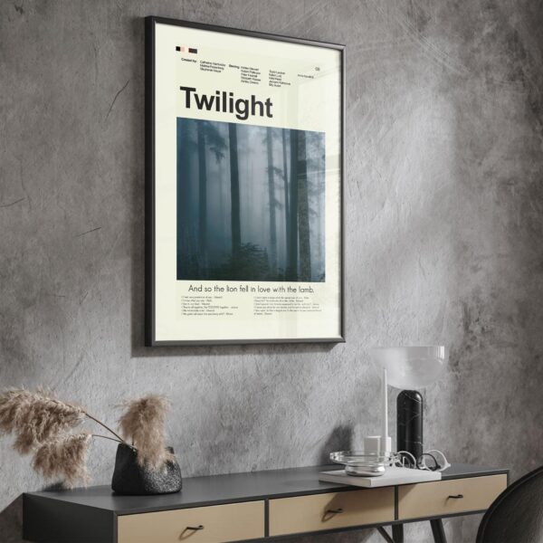 Mid-century modern Twilight movie poster featuring a stylish house illustration