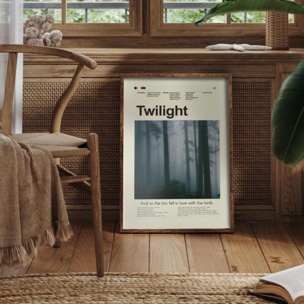 Mid-century modern Twilight movie poster featuring a stylish house illustration