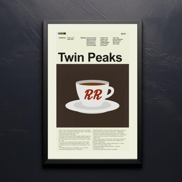 Mid-century modern Twin Peaks movie wall art poster with vintage design