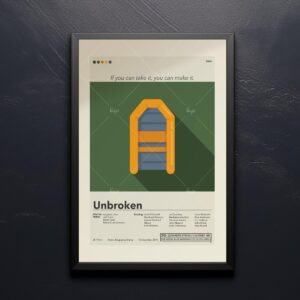 Mid-century modern Unbroken movie poster with vintage design and typography