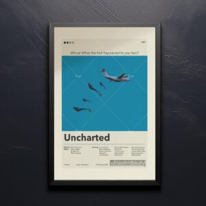 Uncharted movie poster in mid-century modern graphic design style