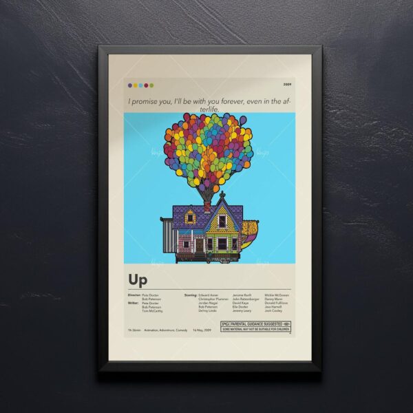 Mid-century modern style Up movie poster with retro design elements