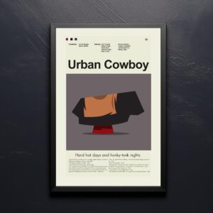 Mid-century modern Urban Cowboy movie poster with sleek vintage design