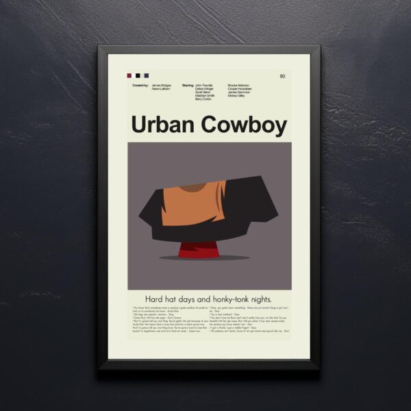 Mid-century modern Urban Cowboy movie poster with sleek vintage design