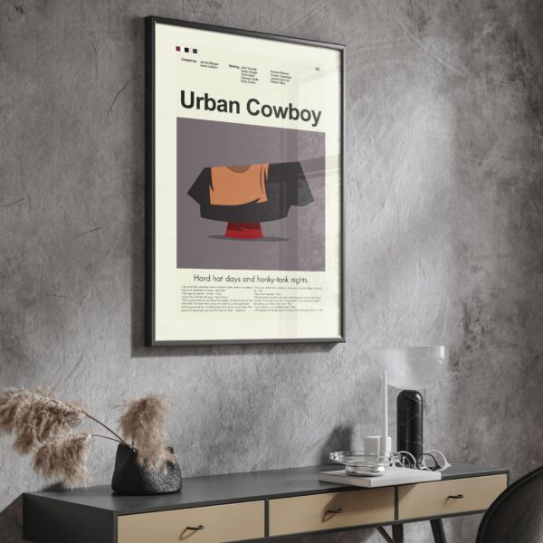 Mid-century modern Urban Cowboy movie poster with sleek vintage design