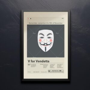 Mid-century modern V for Vendetta movie poster art with vintage design