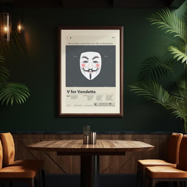 Mid-century modern V for Vendetta movie poster art with vintage design