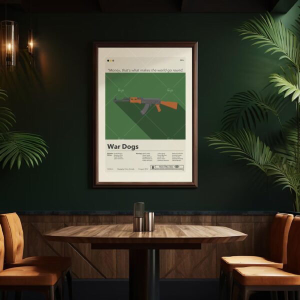 Mid-century modern War Dogs movie poster design with vintage style