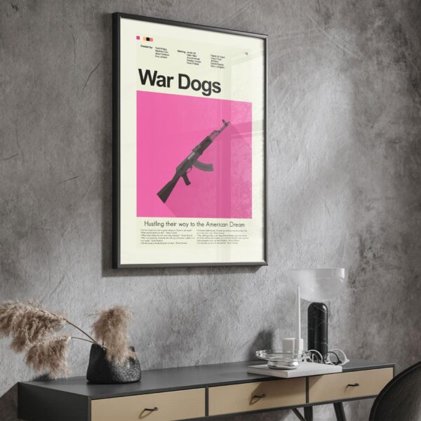 Mid-century modern War Dogs movie poster with vintage design elements