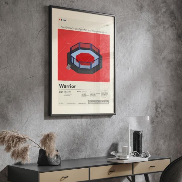 Vintage mid-century modern poster for the movie Warrior featuring bold graphic design