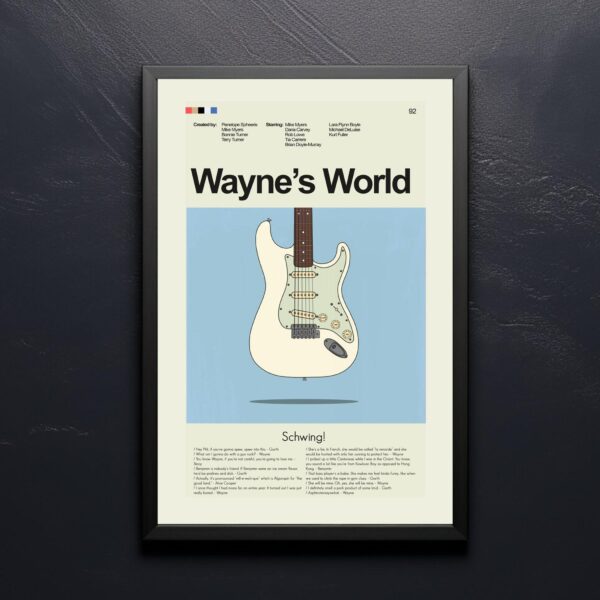 Wayne's World movie poster in mid-century modern style with bold colors