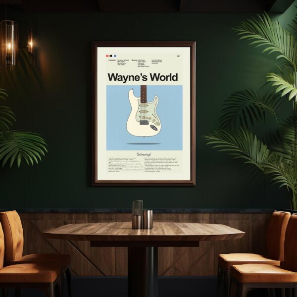 Wayne's World movie poster in mid-century modern style with bold colors