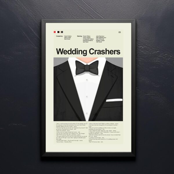 Mid-century modern style Wedding Crashers movie poster with house illustration
