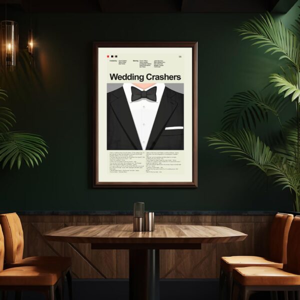Mid-century modern style Wedding Crashers movie poster with house illustration
