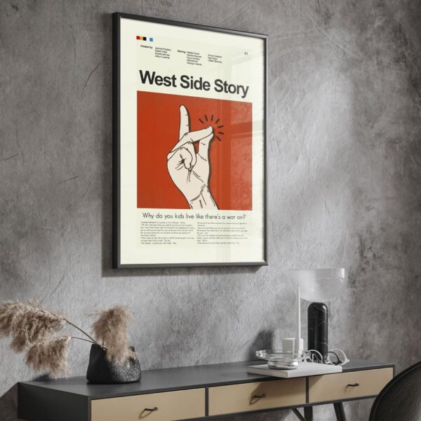 Mid-century modern West Side Story movie poster design with vintage style