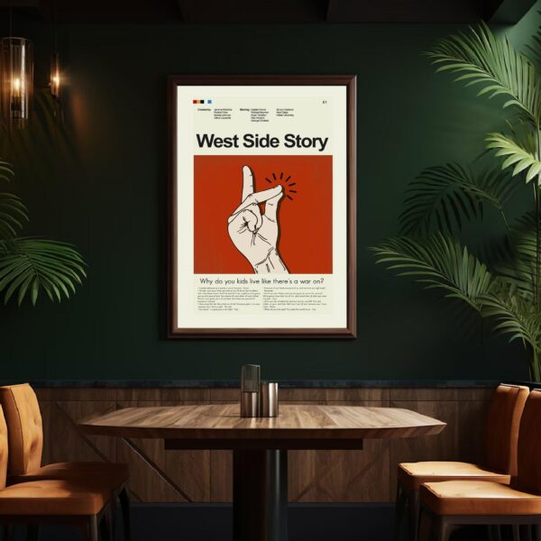 Mid-century modern West Side Story movie poster design with vintage style