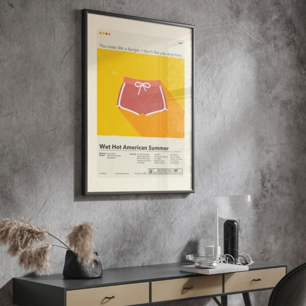 Large mid-century modern poster of Wet Hot American Summer movie cover art