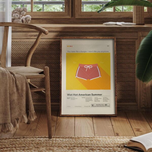 Large mid-century modern poster of Wet Hot American Summer movie cover art