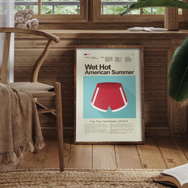 Mid-century modern Wet Hot American Summer movie poster with vintage design